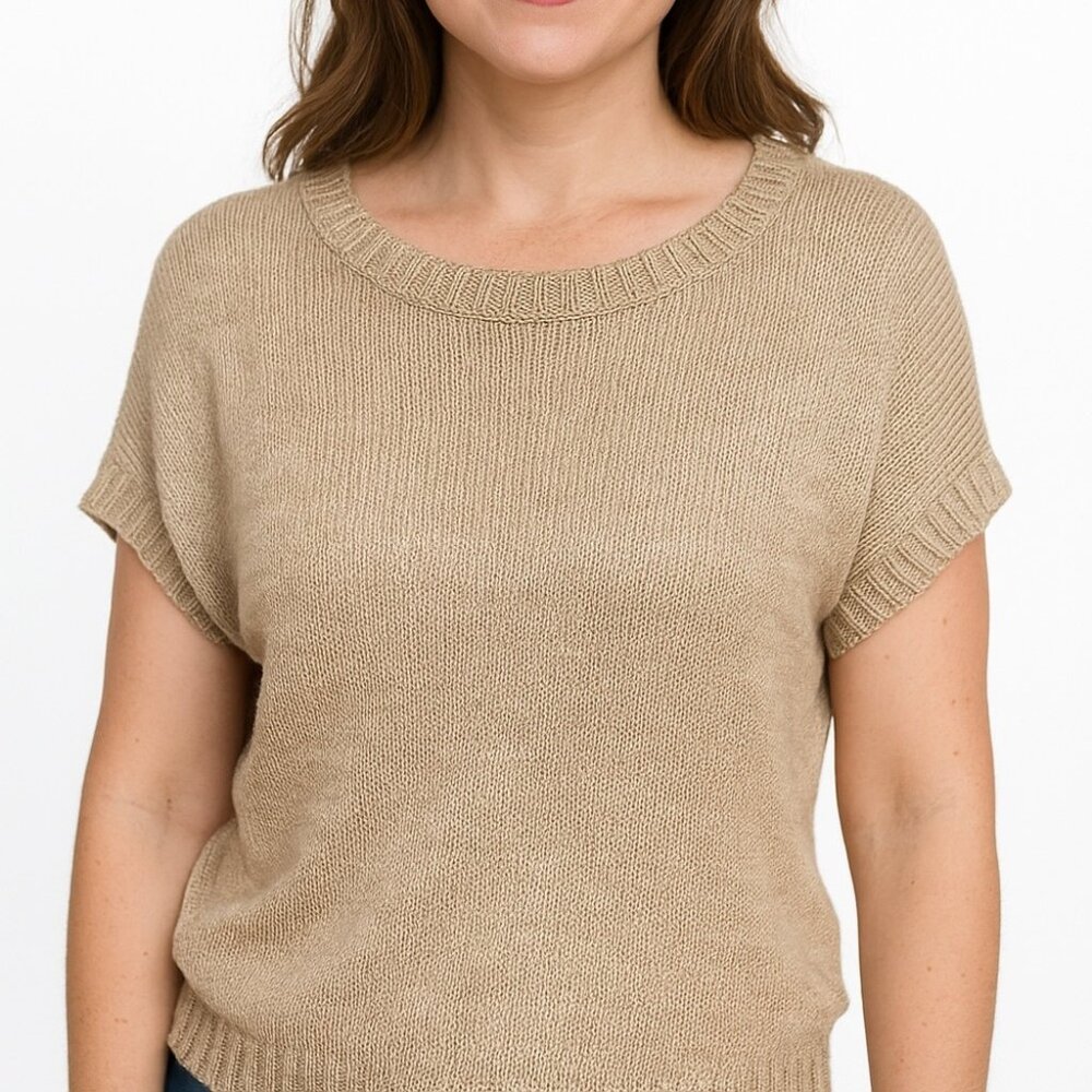Sea Bleu Womens‎ XS Linen Blend Tan Dolman Style Short Sleeve Fitted Sweater